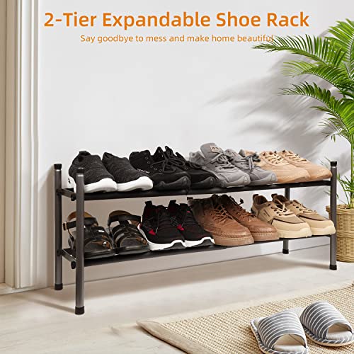 MULISOFT 2-Tier Expandable Shoe Rack, Stackable and adjustable Shoe Shelf Storage Organizer Heavy Duty Metal Free Standing Shoe Rack for Closet E