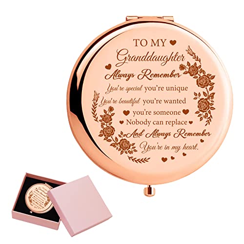 ORIGACH Bonus Daughter Gifts - To My Bonus Daughter Rose Gold Magnifying Makeup Compact Mirror with Gift Box, 1X/2X Magnification - Birthday Gift