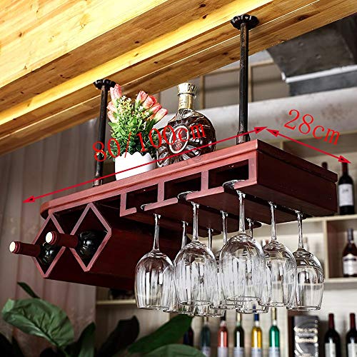 PIBM Household Solid Wood Wine Rack | Inverted Living Room Simple Cup Holder | Bar Decorated Wine Rack | Hanging Solid Wood Goblet Rack 80/100X28