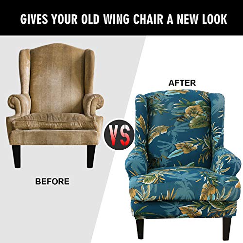 SHANNA Armchair Covers, Spandex Sofa Cover Stretch Wing Chair Slipcover for Armchairs - Wingback Chair Covers - Geometric Grey