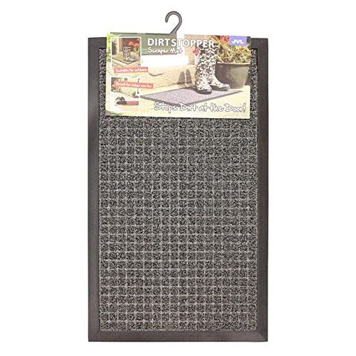JVL Patterned Dirt Stopper Scraper Square Design Entrance Door Mat, Grey, 45 x 75 cm