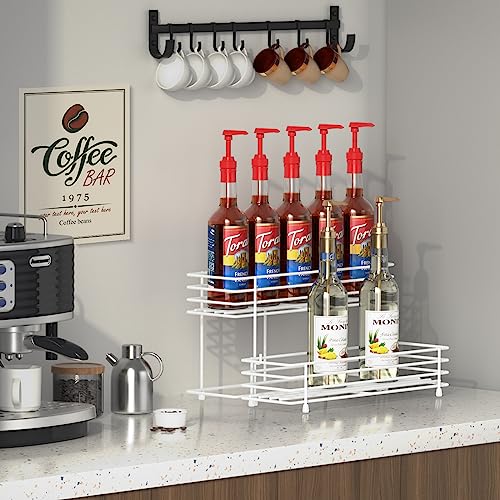 eipizx Coffee Syrup Organizer 2 Tier Syrup Bottle Holder Rack for Coffee Bar 10 Bottles White Wine Bottle Rack Coffee Syrup Stand Shelf for Syrup