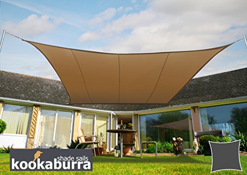 Kookaburra Waterproof Garden Sun Shade Sail Canopy in Mocha 98% UV Block (3.6m Square)