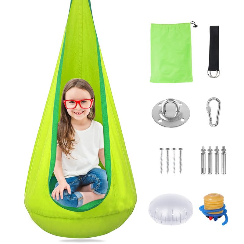 Mingfuxin Kids Pod Swing Seat, 100% Cotton Durable Kids Hanging Hammock Chair Swing Pod Chairs Nook Tent with Removable Inflatable Cushion for In