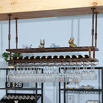 EYLINK Wine Racks,Ceiling-Type Wine Holder/Adjustable Wall Mounted Wine Bottle Holder Hanging Wine Glass Racks/Goblet Stemware Racks/Vintage