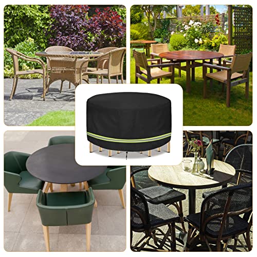 Hoypeyfiy Patio Furniture Covers Waterproof - 420D Heavy Duty Fabric Round Garden Table Furniture Covers Fit for Outdoor Dining Table Cover and P