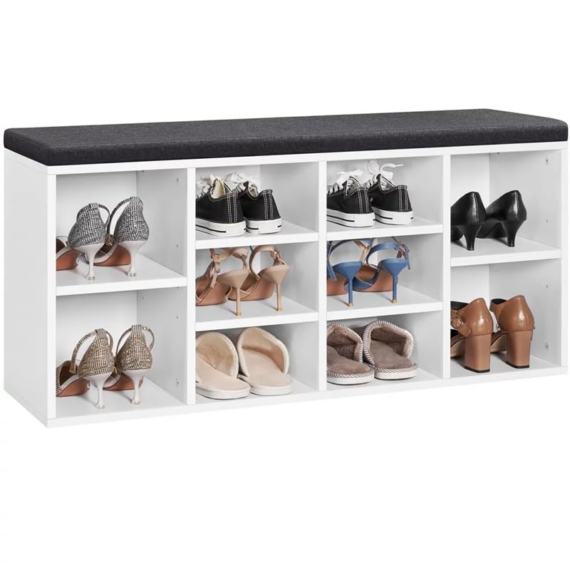 MXIAOXIA 10 Cubbies Shoe Storage Bench Wood Foam and Fabric White Shoe Cabinets Muebles Door-to-door Shoe Cabinet