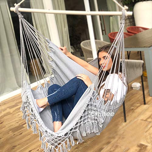 Chihee Hammock Chair Large Relax Hanging Swing Chair Cotton Weave for Superior Comfort Elegant Tassels Creative Metal Strong Spreader Bar 3-secti