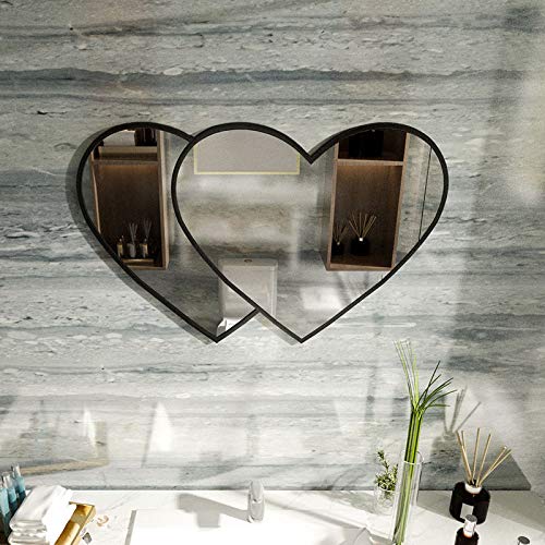 SkiPdr Bathroom Mirror Heart-Shaped Metal Border, Iron Wall Mirror Vanity Mirror Decorative Mirror, Entrance Bedroom Living Room, Horizontal Susp