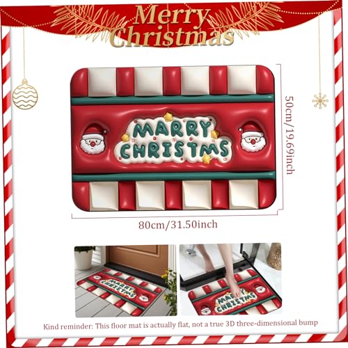 Christmas Door Mat Non-Slip 3D Merry Christmas Welcome Mat 20x32 Inch Decorative Rug Entrance Door Mat Tradition Xmas Decor for Home, Bathroom, K