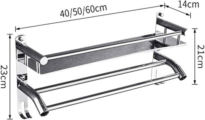 Towel Rail Bathroom Wall Mounted 304 Stainless Steel Towel Rack Holder With Towel Bar Storage Shelf Hook Rack For Bathroom Hotel Kitchen(Size : 6