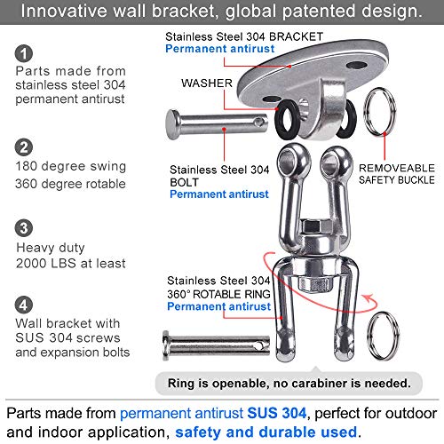 SELEWARE 1130kg Capacity 360° Swivel Swing Hangers, Heavy Duty Swing Hooks with 4 Screw for Concrete Ceiling Wooden Hanging Hardware for Porch Ch
