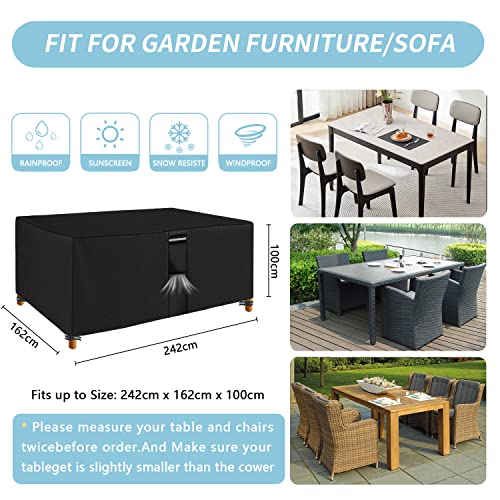 RICHIE Garden Furniture Covers Waterproof Garden Outdoor Table Cover 242x162x100cm, Heavy Duty 600D Oxford PVC Breathable Coating for Furniture S