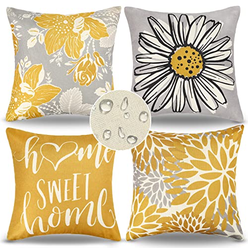 Cushion Covers 45 X 45 Square Pillow Covers Pack of 4 Waterproof Cushion Covers Blue Flower Outdoor Throw Pillow Covers Decorative Cushion Covers