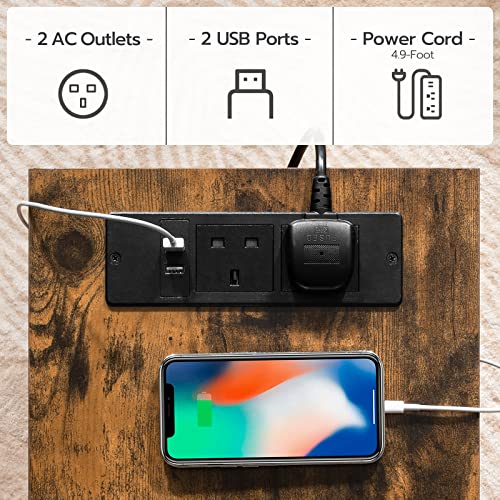 HOOBRO Narrow Side Table, Slim Bedside Table with Charging Station, USB Ports & Power Outlets, Nightstand for Living Room, Bedroom, Flip Top, Rus