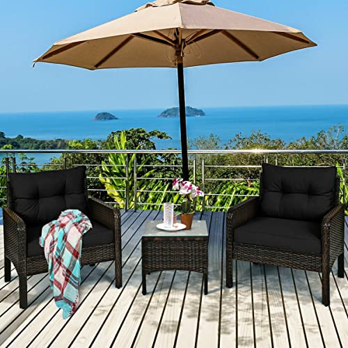 MIAOZI 3 PCS Outdoor Rattan Conversation Set Patio Garden Cushioned Sofa Chair Coffee Table (Color : D)