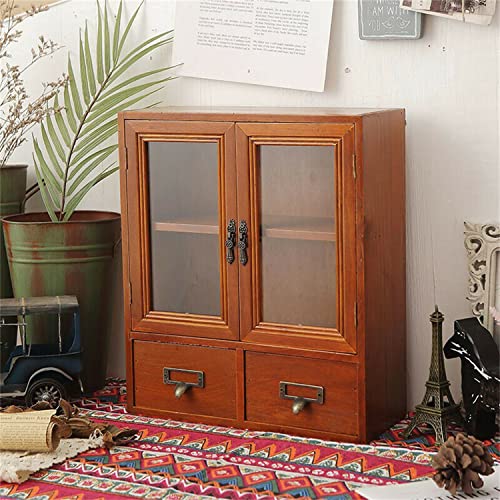 Nisorpa Small Cabinet Wall Mounted Rustic Display Cabinet Brown, Cupboard Storage Organiser Shelves W/Drawers,File Cabinet with Open Compartments