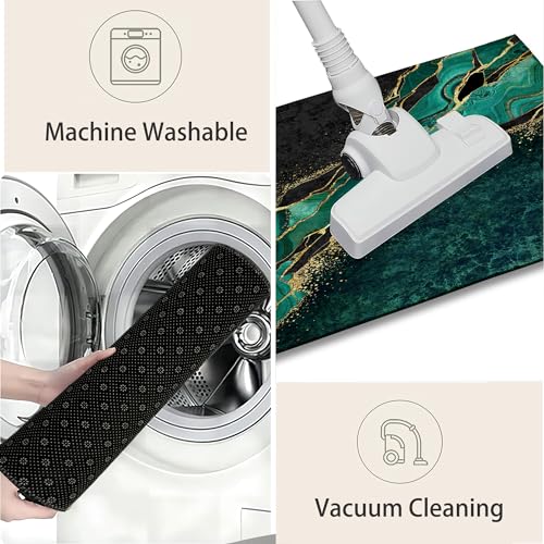 TUBAMQ Black Green Marble Door Mat,Welcome Doormat 17 x 30 Inch Decorative Home Floor Mat, Non Slip Rubber Back and Strong Water Absorption for O