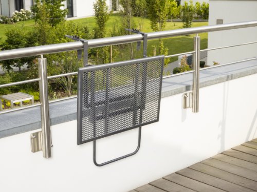 greemotion Hanging Balcony Table, 60 x 40 x 56 cm, Plastic-coated Steel Height Adjustable Wall Folding Table, Weather-resistant, Anthracite-grey