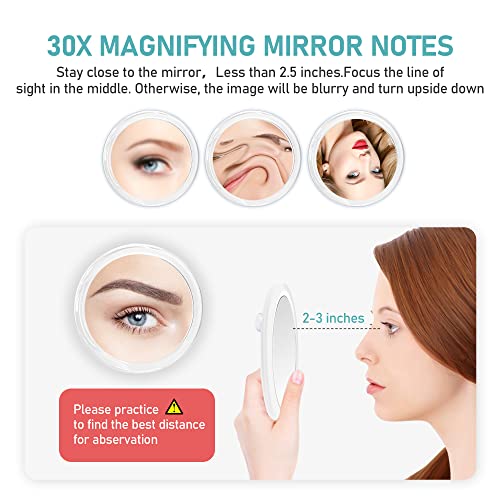 MIYADIVA Magnifying Mirror,30X Magnifying Mirror with Suction Cups,Magnifying Makeup Mirror,30X Travel Magnifying Mirror,Suitable for bedroom,bat