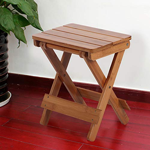 TOPINCN Folding Chair, Bamboo Square Stool Foldable Stool for Shaving Shower Foot Rest Household Portable Seat for bathroom, bedroom, garden, stu