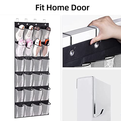 NEUSID 24 Pockets Large Black Pockets Over the Door Shoe Storage Organiser, Back of the Door Shoe Rack Wardrobe Shoe Rack, Hanging Shoe Holder fo