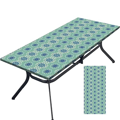 Tablecloth for Folding Table, boho Picnic Table Cover, Waterproof Fitted Table Covers for 6 Foot Tables, Elastic Rim Plastic Table Cover for Picn
