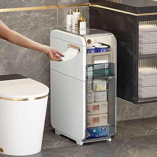 OPSREY Bathroom Floor Cabinet - Multifunctional White Narrow Toilet Organizer Floor Side Cabinet - Small Bathroom Storage, Thin Toilet Vanity Cab