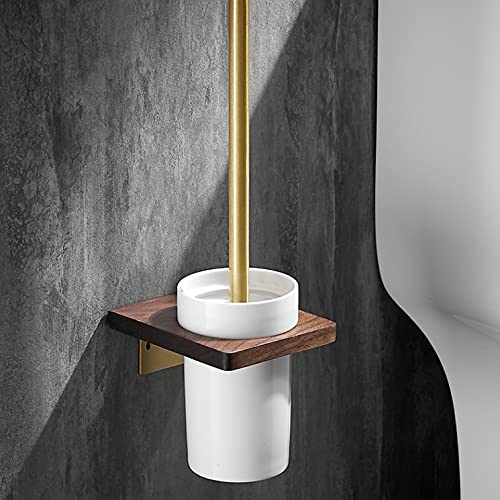 SMLJLQ Solid Wood Walnut Towel Rack Bathroom Towel Rack Bathroom Shelf Brushed Gold Bathroom Hanging Rod Wall Hanging Set