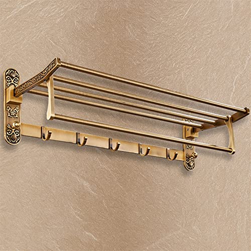 HIGOH Towel Racks,Bathroom Towel Rack Wall Mounted Towel Holder,Antique Brass Towel Rack,Wall-Mounted Alumitowel Holder,Square Design Bathroom Ac