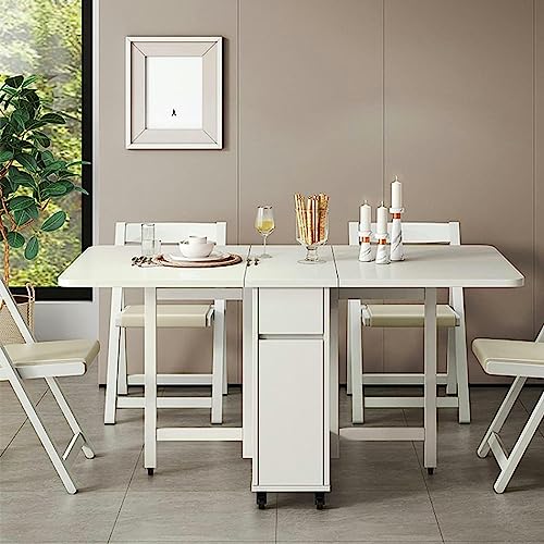 Extendable Folding Dining Table Set, Multifunctional Mobile Kitchen Table with 1 Storage Drawer and 6 Chairs, Space Saving Drop Leaf Dining Table