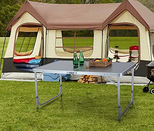 LET'S CAMP Folding Camping Table 4FT Aluminum Picnic Table, Portable Dining Table Lightweight Folding Card Table for Indoor Outdoor Camping Patio