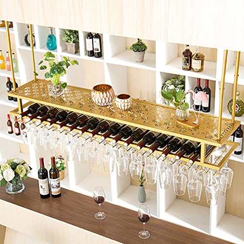 KEppd Wine Rack Wall Mounted - Ceiling Hanging Wine Glass Rack European Style Wine Bottle Holder Decoration Stemware Goblet Shelf for Bars, Adjus