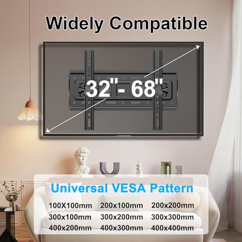 JXMTSPW TV Wall Bracket Fit Most 32-68 inchs LED, LCD OLED and Plasma Flat Curved TVs, Heavy Duty Low Profile Tilt TV Wall Mount, Max VESA 400x40