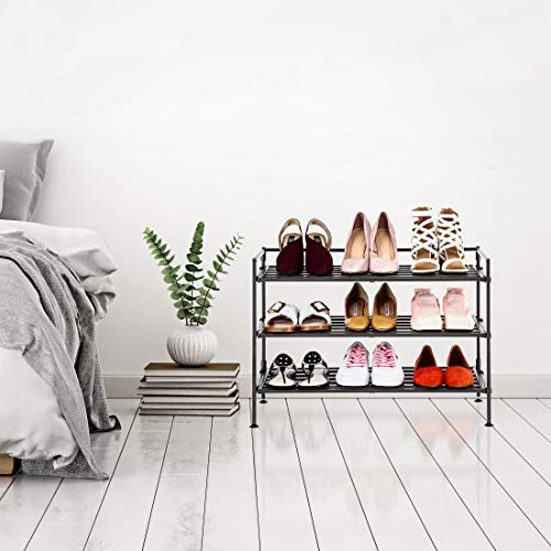 Seville Classics Sturdy Freestanding Storage Shelf for Bedroom, Closet, Entryway, Dorm Room Organizer, Stackable Durable Metal Shoe Rack, Ash Gra