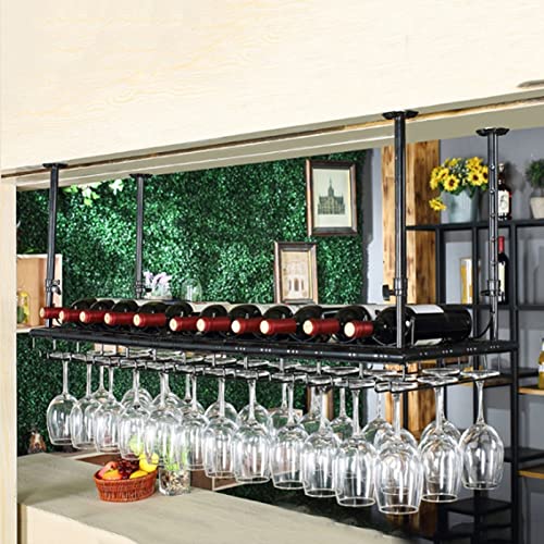 EMISOO Wine Rack Simple Style Iron Hanging Wine Glass Rack, Wine Storage Display Racks Ceiling Decoration Shelf for Bars Restaurants Kitchens (Si