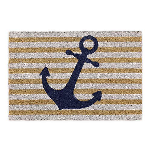 Relaxdays Striped Anchor Welcome Doormat Coir, 40 x 60 cm, Door Mat Inside & Outside, Non-Slip Shoe Wiper, Multicoloured