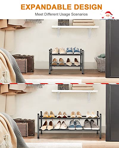 MULISOFT 2-Tier Expandable Shoe Rack, Stackable and Adjustable Shoe Rack Organizer, Sturdy and Durable Metal Shoe Storage Organizer, Vertical Sho