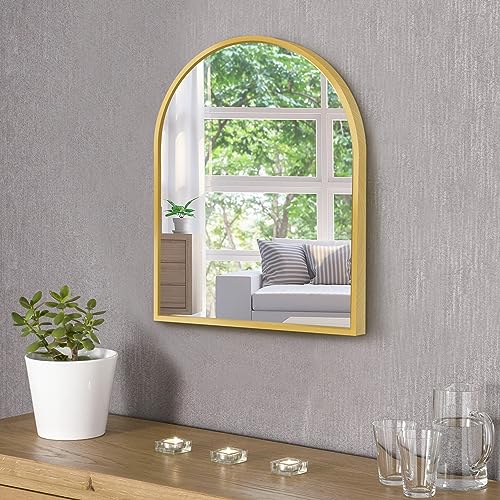 MYlovelylands 10x13 inch Gold Small Arched Mirror for Bathroom Vanity Mirror or Wall Decor Arch Mirror Brushed Metal Frame Wall Mounted Mirror fo