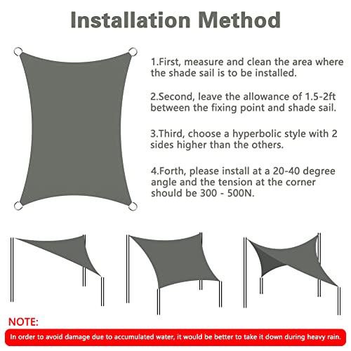 OFFCUP Sun Shade Sail, 2m x 3m Rectangle Awning Canopy, 160gsm Waterproof Shade Sail Garden Sun Sail Patio Canopy 95% UV Block with Free Rope, fo