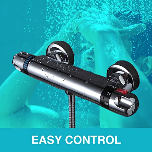 ENKI, Luna, T30, Wall Mounted, Valve 1/2" Outlet, Thermostatic Shower Mixer Bar for Bathrooms, Chrome Modern Mixer Tap Style