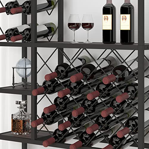 Launica Wine Rack freestanding Floor, Modern Tall Display Wine Storage Shelves, Wood and Metal Rustic Farmhouse Stackable Bakers Rack, Coffee Buf