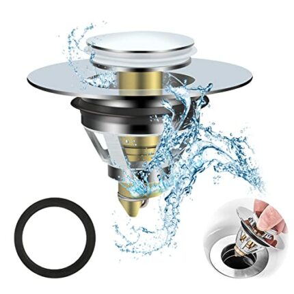 ASelected Sink Plug, Pop Up Sink Plugs, Universal Sink Stopper Replacement for Bathroom and Kitchen Stainless Steel Sink Drain Push Type Brass Bo