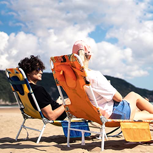 SUNNYFEEL Folding Camping Chairs Reclining Beach Chair Sun Lounger Lay Flat Tanning Portable with Removable Headrest Pillow Face Hole for Outdoor