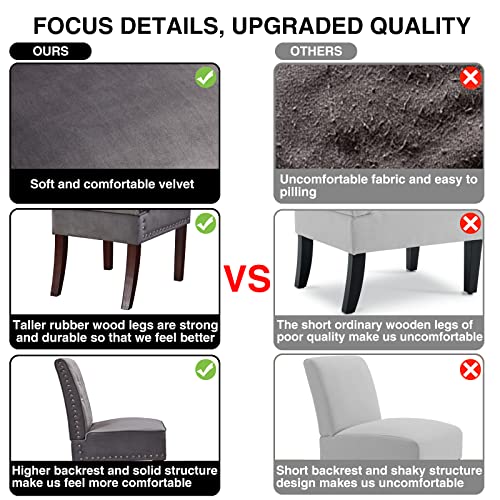 Modern Accent Chair for Living Room, DRM'SCUUM Kitchen Dining Room Chair, Beautiful Bedroom Corner Chair, Grey Velvet with Crystal Buttons and St