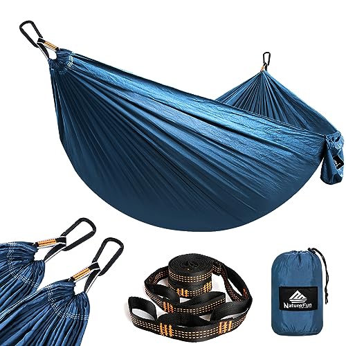 NATUREFUN Ultra-Light Travel Camping Hammock | 300kg Load Capacity,(300 x 200 cm) Breathable,Quick-drying Parachute Nylon | 2 x Premium Carabiner