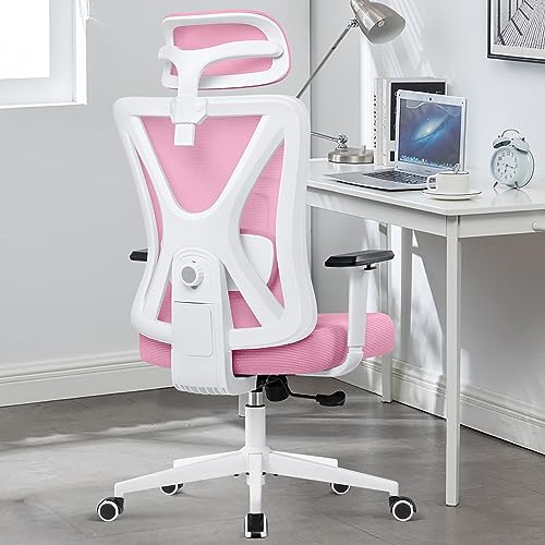 KERDOM Office Desk Chair, Ergonomic Swivel Chair with Adjustable Headrest and Lumbar Support,High Back Mesh Computer Chair with 130° rocking Lock