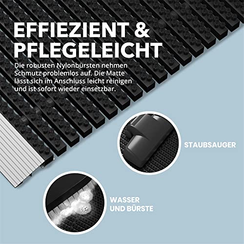 WEST & EAST Outdoor Aluminium Doormat with Brushes Black, Dirt-trapping Mat 80 x 50 cm, Outdoor Doormat, Outdoor Aluminium Doormat, House Entranc