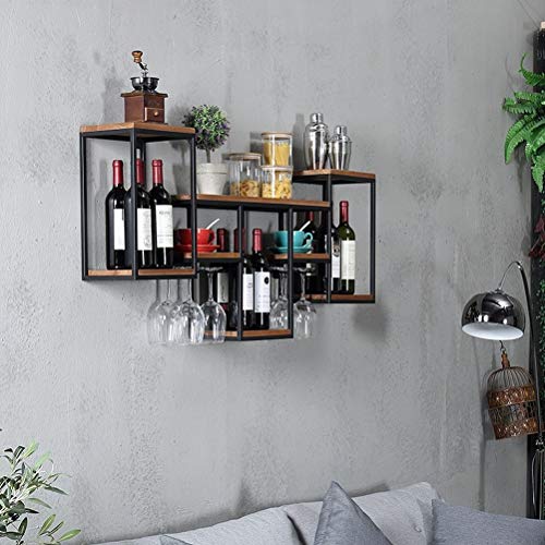 PIBM Retro Iron Wooden Wall-Mounted Wine Rack Creative Household Decor Shelf Wine Cabinet 106X42X20Cm J115