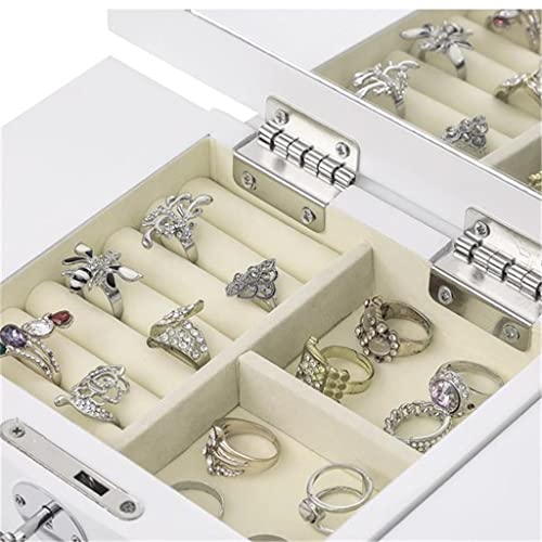 FGHOEV Handcrafted Wooden Jewelry Box Organizer Wood 7 Layers Case with 6 Drawers-White